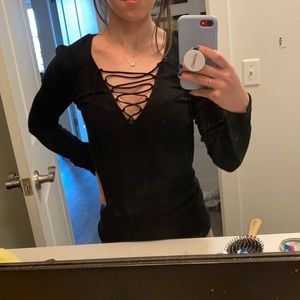 Sexy black express tie up long sleeve shirt